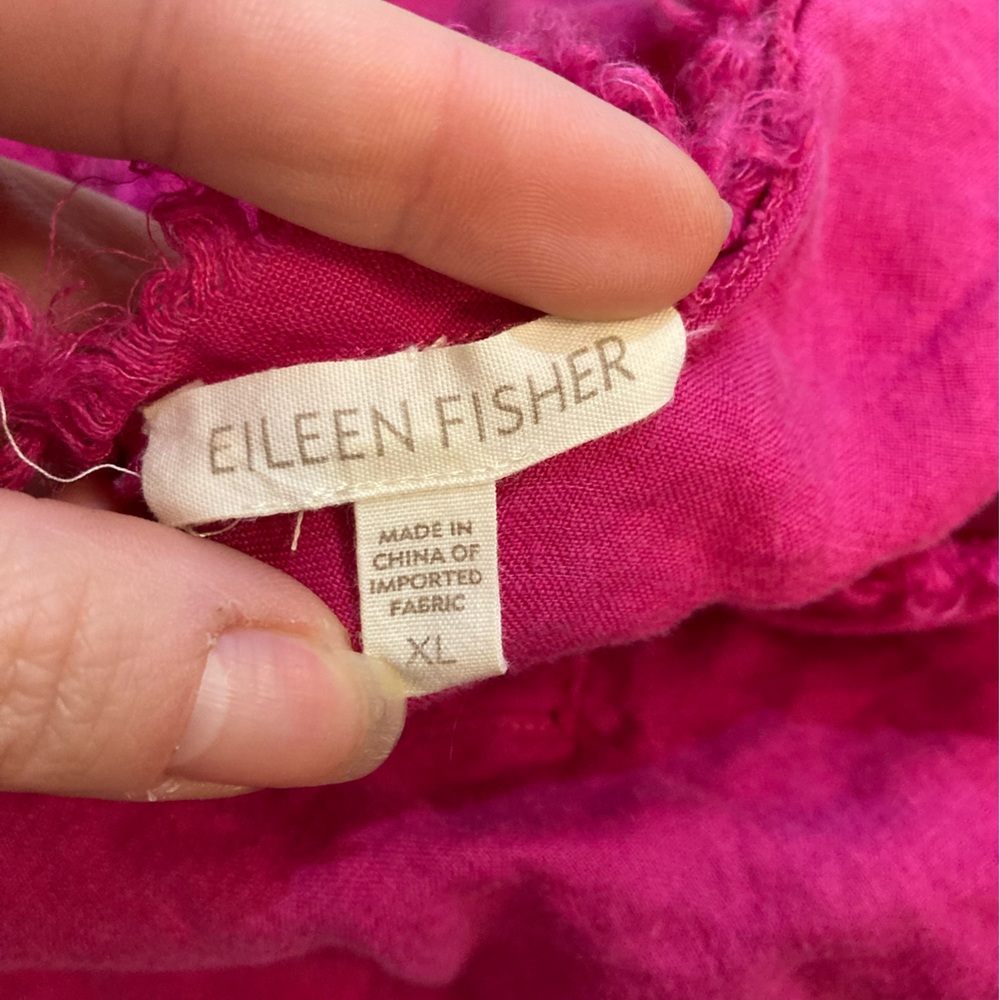 Eileen Fisher Raw Hem Irish Linen Short Sleeve Pink V neck button blouse XL - Picture 6 of 6